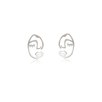 Culturesse 10mm Little Artsy Face Dainty Stud Earrings - Silver