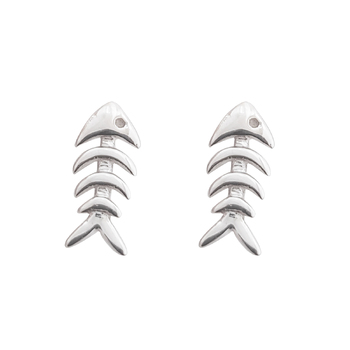 Culturesse 9mm Little Fishbone Stud Earrings - Silver