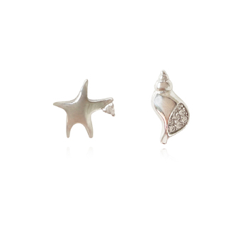 Culturesse 10mm Beach Hunt Mismatching Stud Earrings - Silver