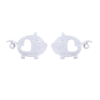 Culturesse 12mm Little Merry Piggy Stud Earrings - Silver