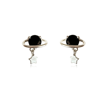 Culturesse 10mm My Little Universe Dainty Stud Earrings - Black/Silver