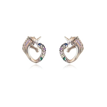 Culturesse 9mm Little Unicorn Diamante Stud Earrings - Silver