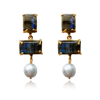 Culturesse La Pierre 55mm Pearl Drop Earrings For Pierced Ears - Flashes of Blue