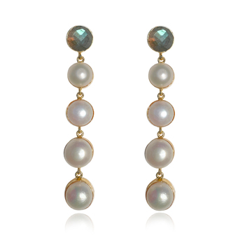 Culturesse Eleonora 90mm Labradorite Crystal Pearl Drop Earrings