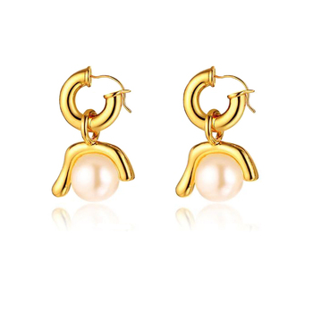 Culturesse Darlene 40mm Contemporary Art Earrings - Gold/Pearl