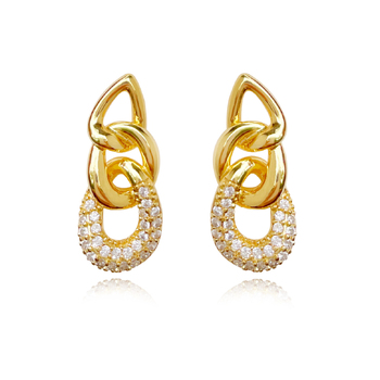 Culturesse Clarette 23mm Luxury Diamante Link Chain Earrings - Gold Vermeil