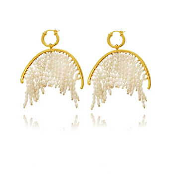 Culturesse Laurissa 80mm Luxury Pearl Tassel Drop Earrings - Gold/White