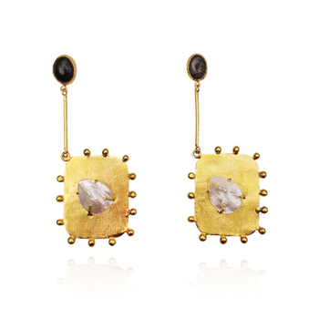 Culturesse Florence 95mm 24K Quartz Dangle Earrings For Pierced Ears - Black