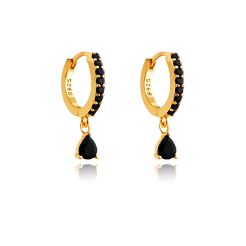 Culturesse Lenore 18mm Pave CZ Dainty Huggie Drop Earrings - Gold/Noir