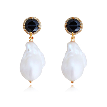 Culturesse Jacquelyn 5cm 24K Luxury Baroque Pearl Earrings For Pierced Ears - Noir