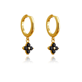 Culturesse Fleur 19mm CZ Drop Earrings - Gold/Noir