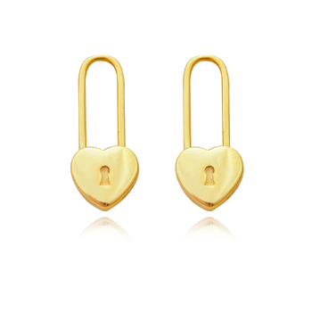 Culturesse Lark Love Heart 19mm Padlock Drop Earrings - Gold Vermeil