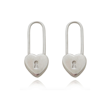 Culturesse Lark 19mm Love Heart Padlock Drop Earrings - Silver