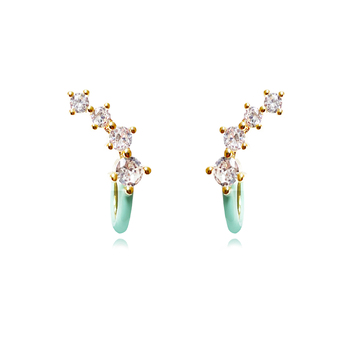 Culturesse Gabrielle 19mm Pastel Diamante Climber Earrings - Green/Gold