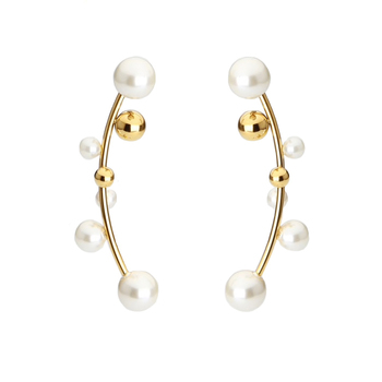 Culturesse Ines Vintage 50mm Pearl Climber Earrings - Gold