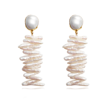 Culturesse Ellenora 60mm Artisan Freshwater Pearl Stack Earrings - White