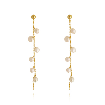 Culturesse Andree 7cm Freshwater Pearl String Earrings For Pierced Ears - Gold