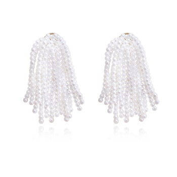 Culturesse Leuuine 75mm Pure Love Pearl Tassel Earrings - Pearl