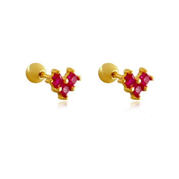 Culturesse Valli 6mm Dainty Zircon-Embellished Stud Earrings Gold/Fuchsia