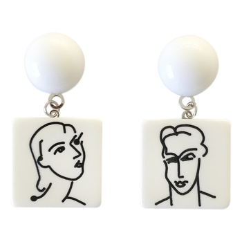 Culturesse Matisse 4cm Artsy Portraits Drop Earrings For Pierced Ears - Black/White