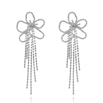 Culturesse Augustin Catwalk 168mm Tassel Drop Flower Earrings - Silver