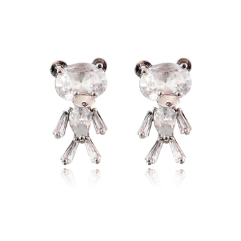 Culturesse Ted Zirconia 18mm Dainty Teddy Earrings - Crystal