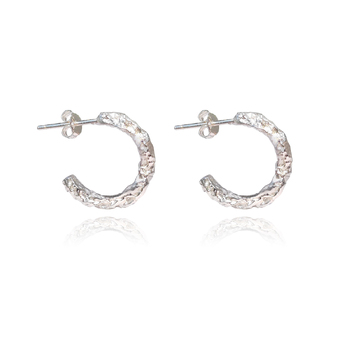 Culturesse Solvej 17mm Artisan Raw Silver Hoop Earrings - Silver