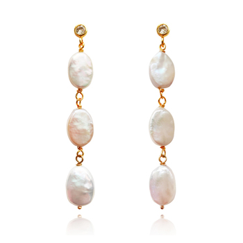 Culturesse Starling 74mm 24K Freshwater Pearl Drop Earrings For Pierced Ears - Pure GLD