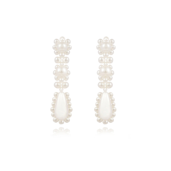 Culturesse Raelle Vintage 60mm Beaded Earrings - Pearly White