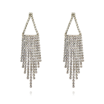 Culturesse Labron 10cm Catwalk Diamante Tassel Earrings - Silver