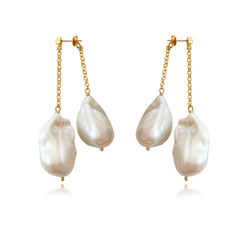 Culturesse Lorene Luxury 24K South Sea Twin Baroque 70mm Pearl Earrings