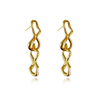 Culturesse Gisela 30mm Twin Sculpture Line Drop Earrings - Gold Vermeil