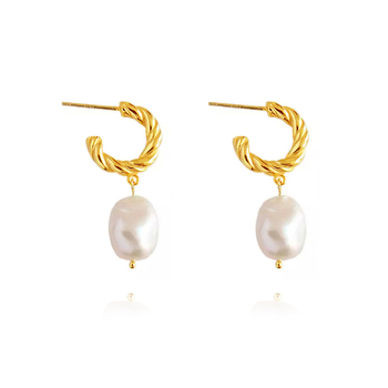 Culturesse Adley 28mm Pearl Drop Earrings - Gold Vermeil