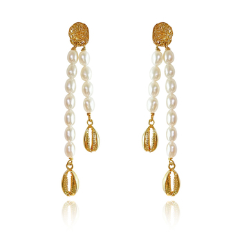 Culturesse Calliope 9cm 24K Freshwater Pearl Drop Earrings For Pierced Ears - Pure Gold