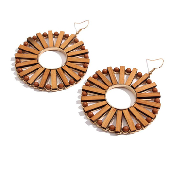 Culturesse Lola 80mm Wooden Wheel Dangle Earrings - Mocha