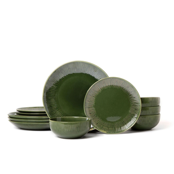 12pc Mikasa Jardin Stoneware Dinner Bowls/Plates Set - Green