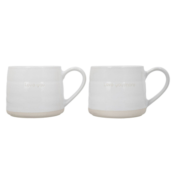 2pc Mikasa Farmhouse 'Love You' Stoneware Mugs, 380ml, White