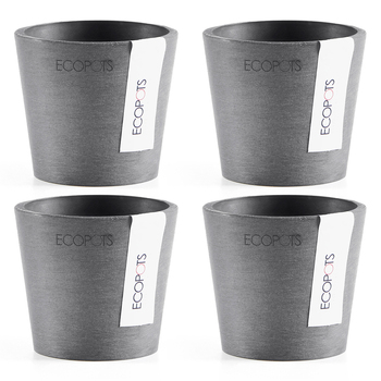 4PK Ecopots Amstersdam Mini 10.5cm Home Decor Garden Plant Pot Grey