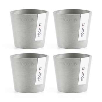 4PK Ecopots Amstersdam Mini 10.5cm Home Decor Garden Plant Pot White Grey