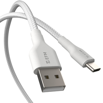 EFM USB-A to USB-C Braided Power & Data Cable 1m - White