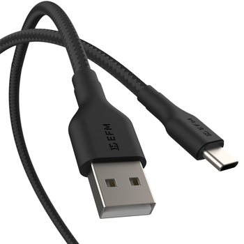 EFM USB-A to USB-C Braided Power & Data Cable 2m - Black