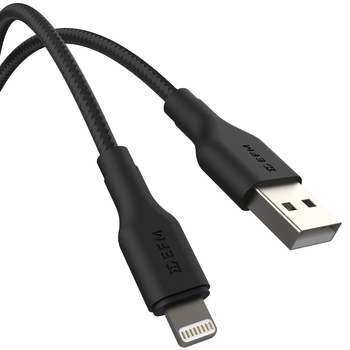 EFM USB-A to Lightning Braided Power and Data Cable 2m - Black