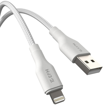 EFM USB-A to Lightning Braided Power & Data Cable 2m - White