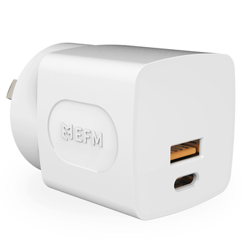 EFM 30W Dual Port Wall Power Charger For Mobile Phones/Smart Watches White