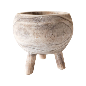 Rayell Timber Wood Pot/Planter Natia Whitewash Small 20x19cm