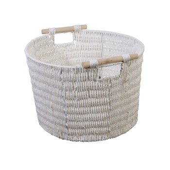 Maine & Crawford Cercy Paper Rope 45cm Basket w/ Wood Handle - White