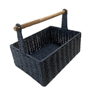 Maine & Crawford Cercy Paper Rope 30cm Basket w/ Wood Handle - Black