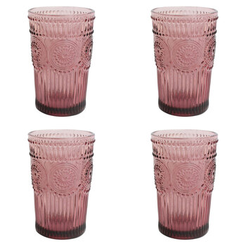 4PK LVD Tall 12.5cm Glass Tumbler Water Drinking Cup - Pink