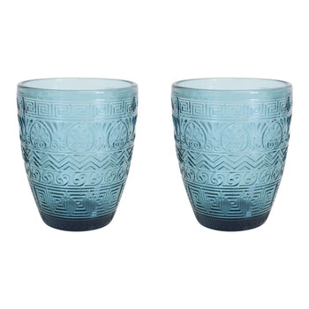 2PK LVD Hamptons Festive Royal 10cm Glass Tumbler Cup - Blue