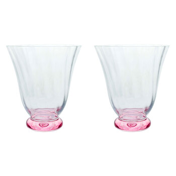 2PK LVD Clear 11cm Tulip Glass Drinking Water Tumbler Cup - Pretty In Pink